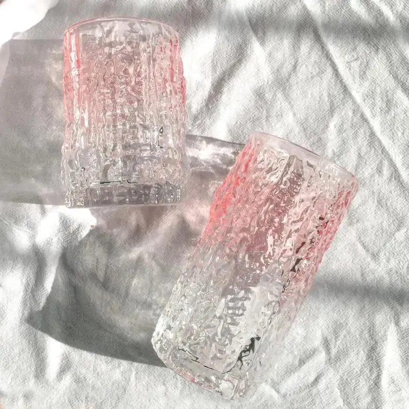 Copos de vinho bebendo garrafa de casca de grão copo de vidro gradiente rosa feminino suco de gelo leite loja de chá bebida fria café água drinkware 231205