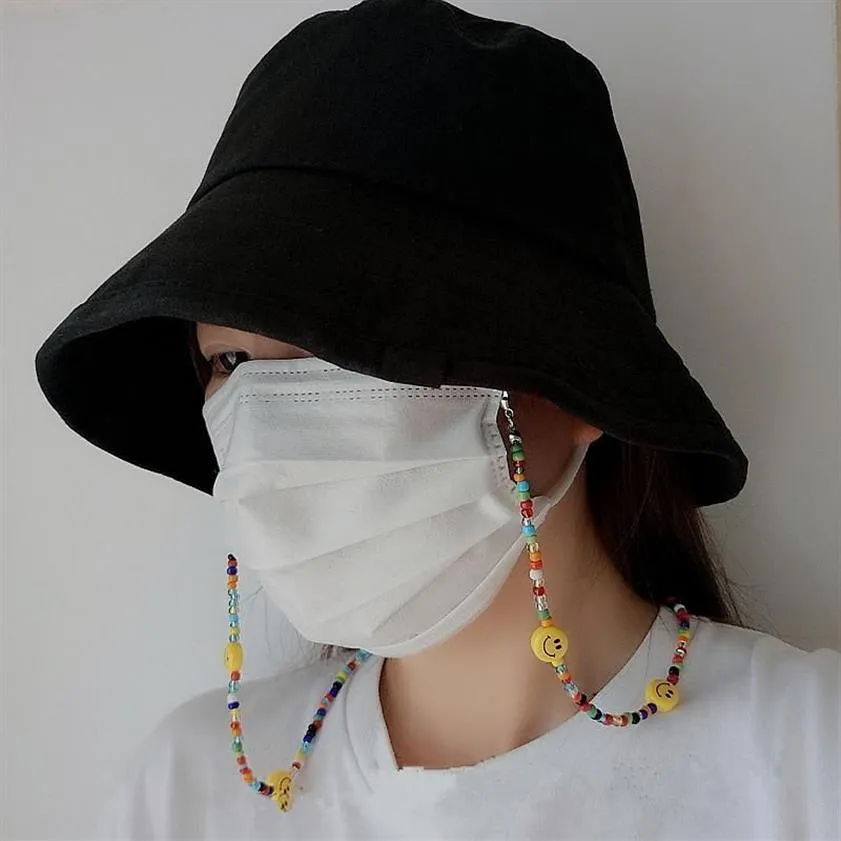 Pendant Necklaces Colorful Beads Cartoon Smile Mask Chain Necklace For Women Girl Multifunction Anti-lost Strap Lanyard Holder Jew263A