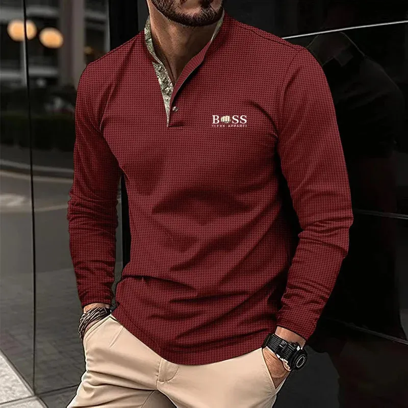 Men's Polos Men's clothing long sleeved sports polo shirt Men's fashionable and minimalist style Golf printed polo shirt 231205