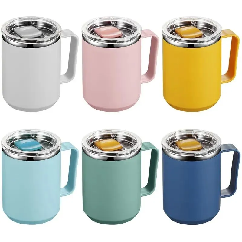 15oz Double Wall Stainless Steel Mug with Handle and Lid Portable Insulated Cup for Outdoor Traveling Drinking Water Tea