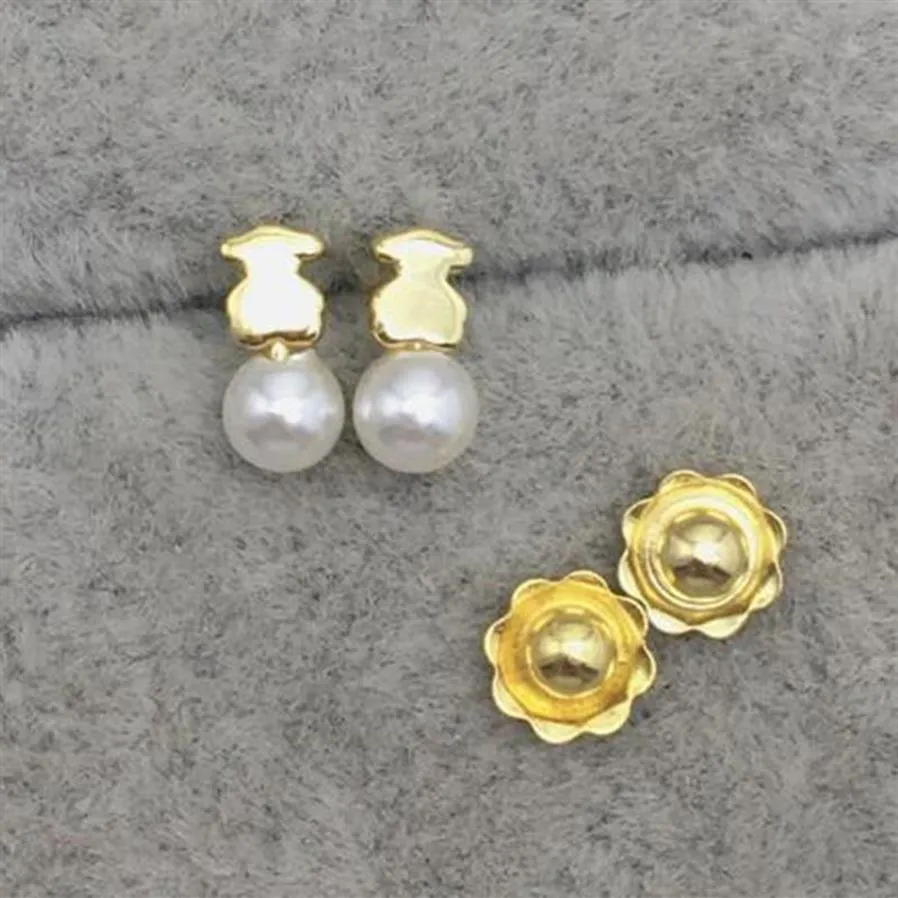 925 Sterling Silver earrings Gold Baby Earrings With Pearls Fits European Jewely Style Gift 215263010199I