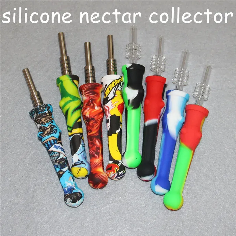 Silicone Nectar Hookahs with 14mm Titanium Tip Portable Mini Nectar Glass Dab Straw Pipes Smoking Silicon Pipe DHL