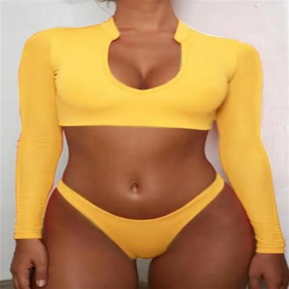 long sleeve cheap Sexy Bikini 2019 Swimsuit Women Swimwear Bikinis set Swim wear High Waisted three Piece Swimsuits Bathing Suit s260H