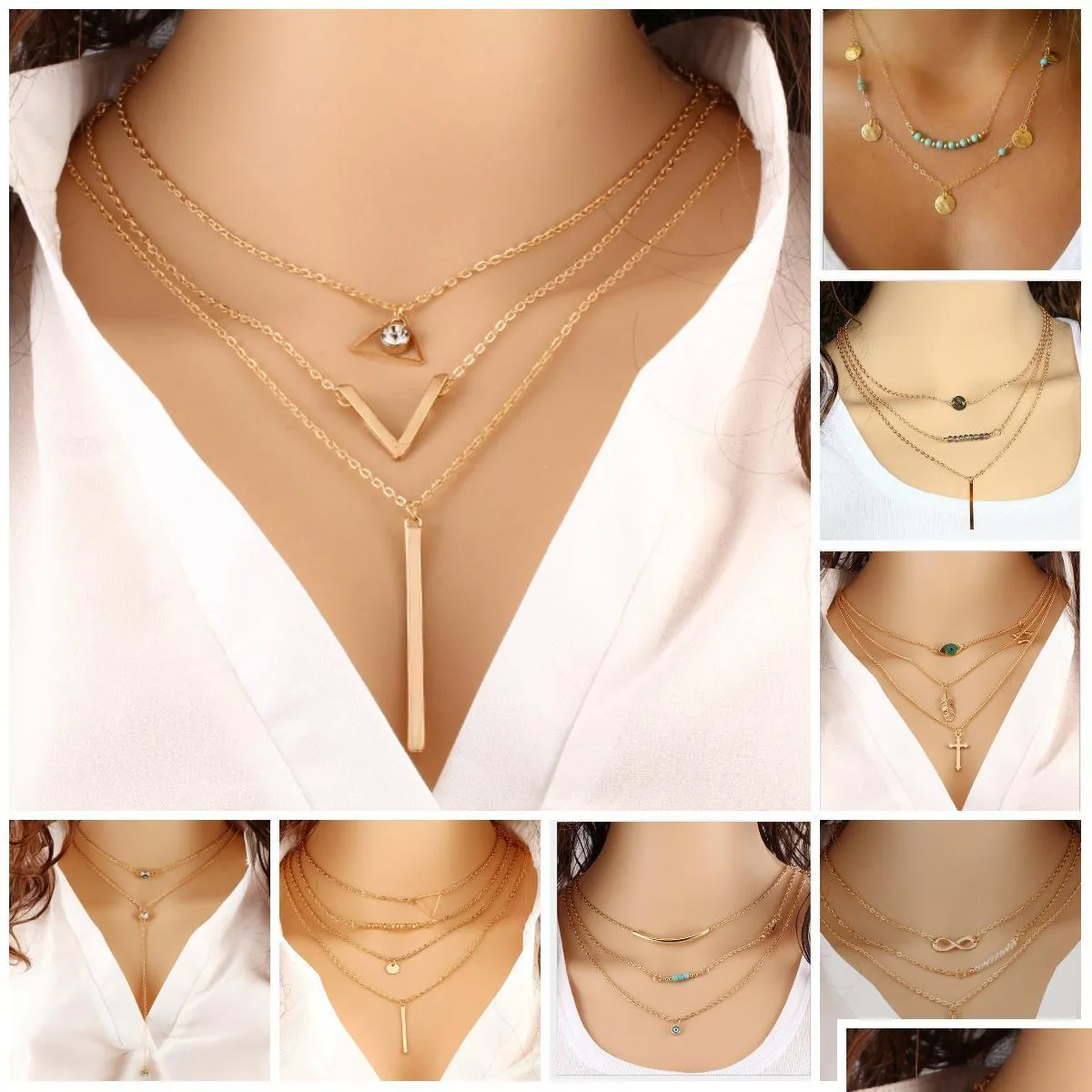 Hanger Kettingen Mooie Choker Collier Boho Parels Diamanten Ketting Mtilayer Voor Vrouwen Mannen Bar Gelaagde Kwastje Metaal Goud Drop Delivery Dhu1Q