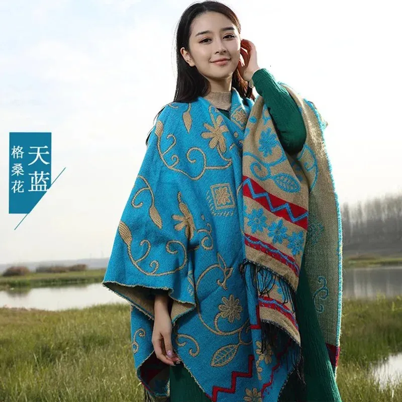 Шарфы в китайском стиле, женские теплые зимние шали, женская одежда, пончо Bufanda, модный шарф, женские накидки, платок-пончо 231204