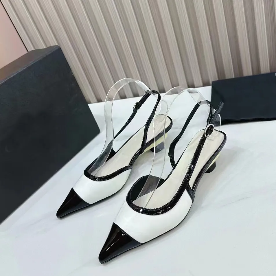 Slingback di marca di alta qualità sandali patchwork in pelle da donna comodi cinturino alla caviglia a punta con fibbia casual Scarpe firmate di lusso con tacco spesso