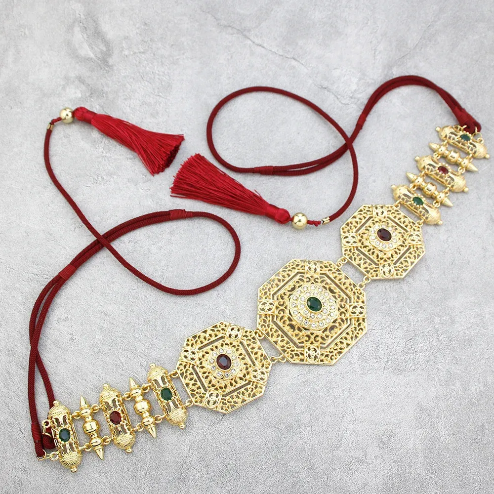 Umbigo sino botão anéis sunspicems requintado mão tecido corda cinto para mulheres cintura corrente jóias de casamento marrocos caftan cinto árabe robe acessórios 231205
