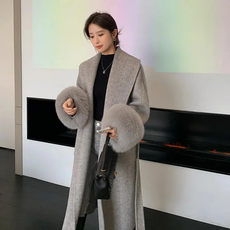 Kurtki dla kobiet słynna marka w stylu koreański zima prawdziwe futra płaszcze zimowe kobiety kaszmirowe płaszcze 231204