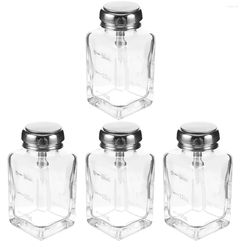 Nail Gel 4 Count Glass Press Bottle Lid Alcohol Pump Bottles Polish Remover Empty Clear Pumps Dispenser