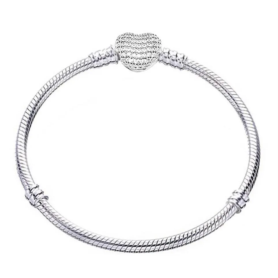 Originale 100% 925 braccialetto in argento sterling braccialetto di fascino cuore catena del serpente braccialetti di base Pan donne gioielli di marca fai da te B1992045