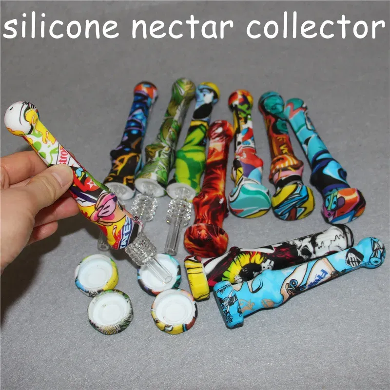 Silicone Nectar Hookahs with 14mm Titanium Tip Portable Mini Nectar Glass Dab Straw Pipes Smoking Silicon Pipe DHL