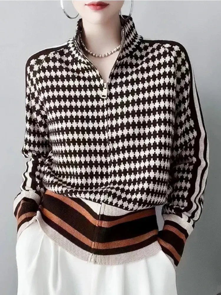 Womens Sweaters Winter Turtleneck Sweater Warm Pullover Elegant Top Loose Casual Retro Contrast Color Cardigan 231204