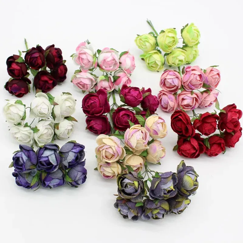 Decorative Flowers Wreaths 60pcs 3.5cm Artificial Rose Bouquet Handmade Velvet Flowers DIY Craft Hat Dress Gift Box Wreath Scrapbooking Wedding Decoration 231205