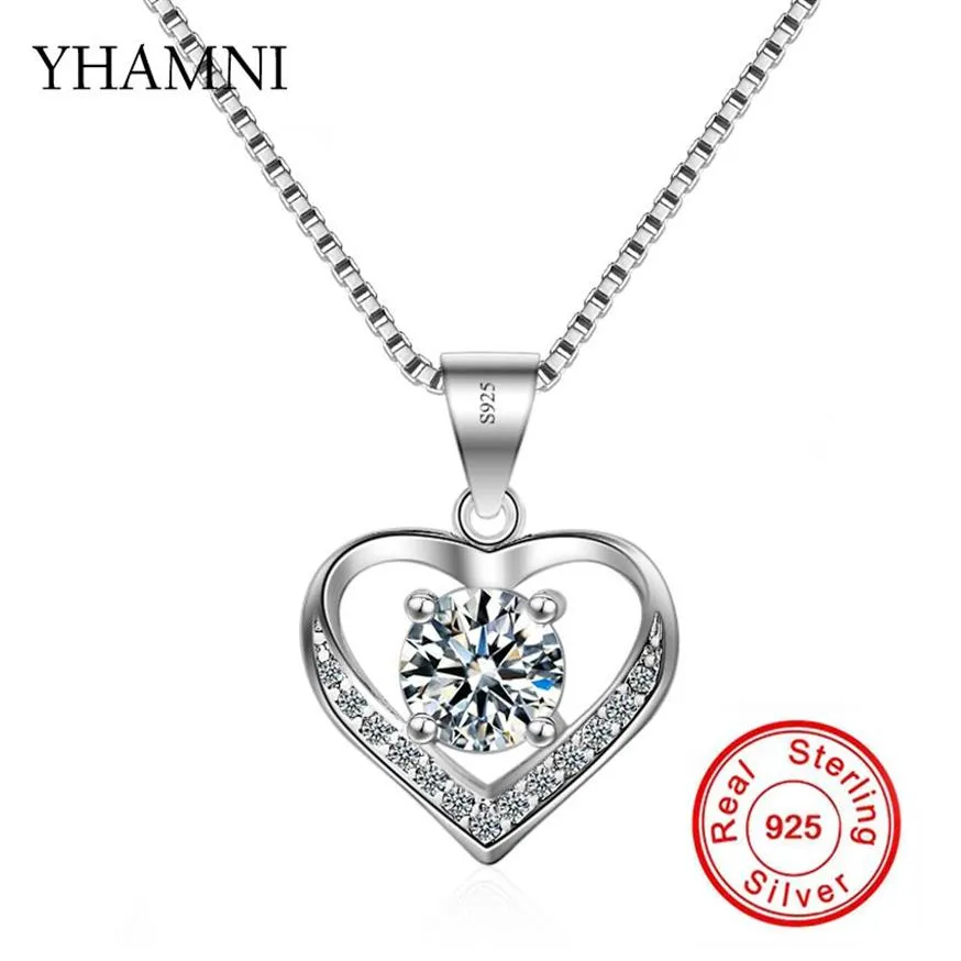 YHAMNI Original 100% 925 Sterling Silver Jewelry 6mm CZ Diamant Heart Pendant Necklace For Valentine's Day Gift of Love XDZ24202I