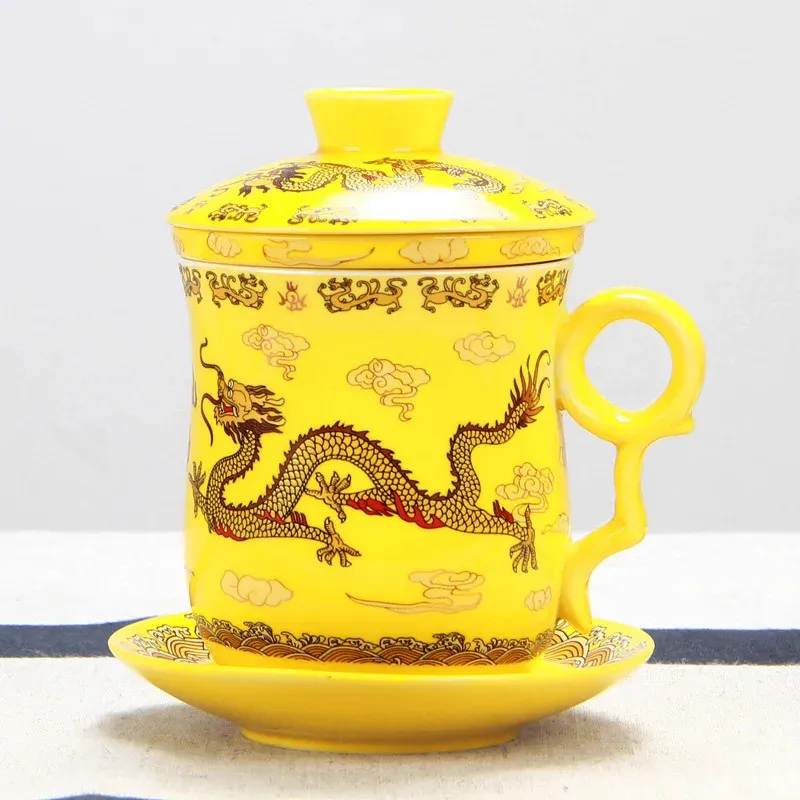 Tea Cups High-klass kinesiska Dragon Mug Ceramic Teacups Luxury Office Water Cup Filter TEA Cup Infuser 231204