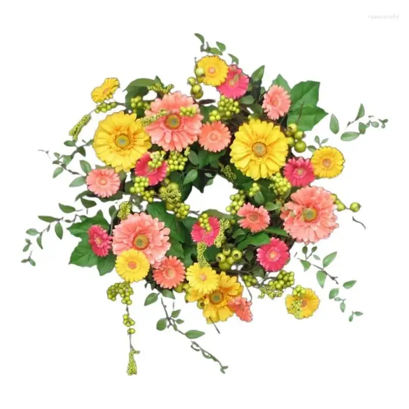 Couronne de fleurs décoratives jaunes, marguerites, beau décor floral artificiel pour porte d'entrée, intérieur et extérieur, mur de ferme, vacances