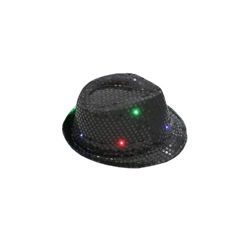 party hats mens flashing light up led fedora trilby sequin fancy dress dance party hat for stage wear