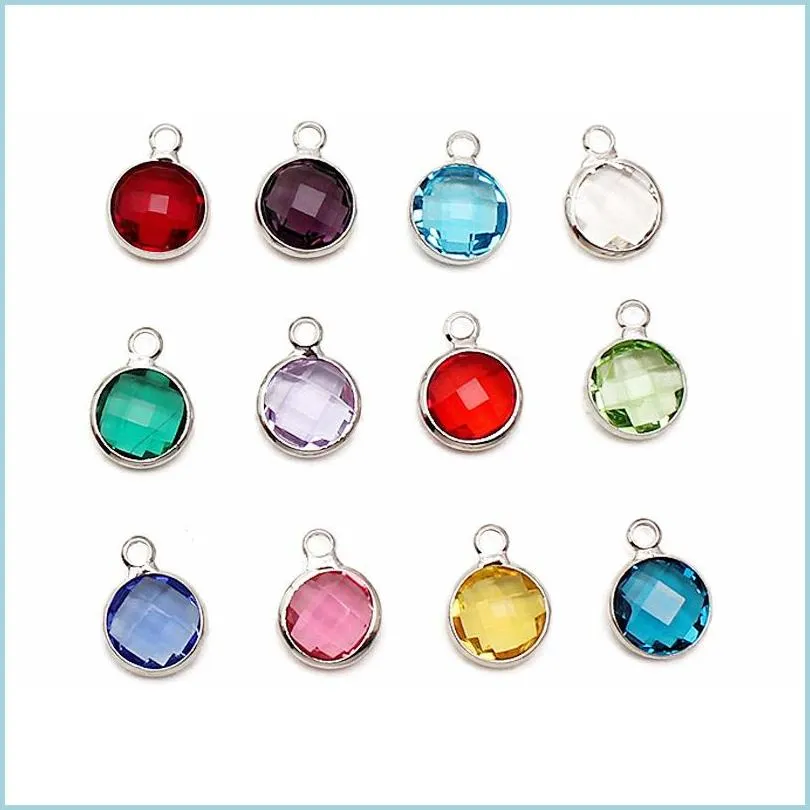 Charms New Trendy 8.6mm Rodada 12 Cores Cristal Birthstone Sier Charms 20 Pcs Atacado Sem Drop Delivery Jóias Jóias Descobertas Compo Dhjte