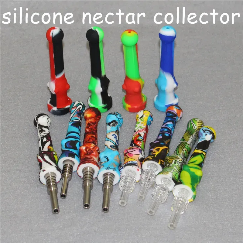 Silicone Nectar Hookahs with 14mm Titanium Tip Portable Mini Nectar Glass Dab Straw Pipes Smoking Silicon Pipe DHL