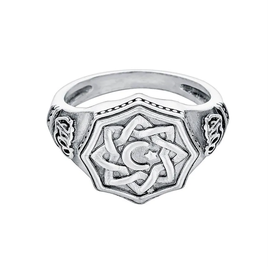 Bague Vintage croissant étoile pour hommes, chevalière musulmane religieuse arabe Antique, 251U