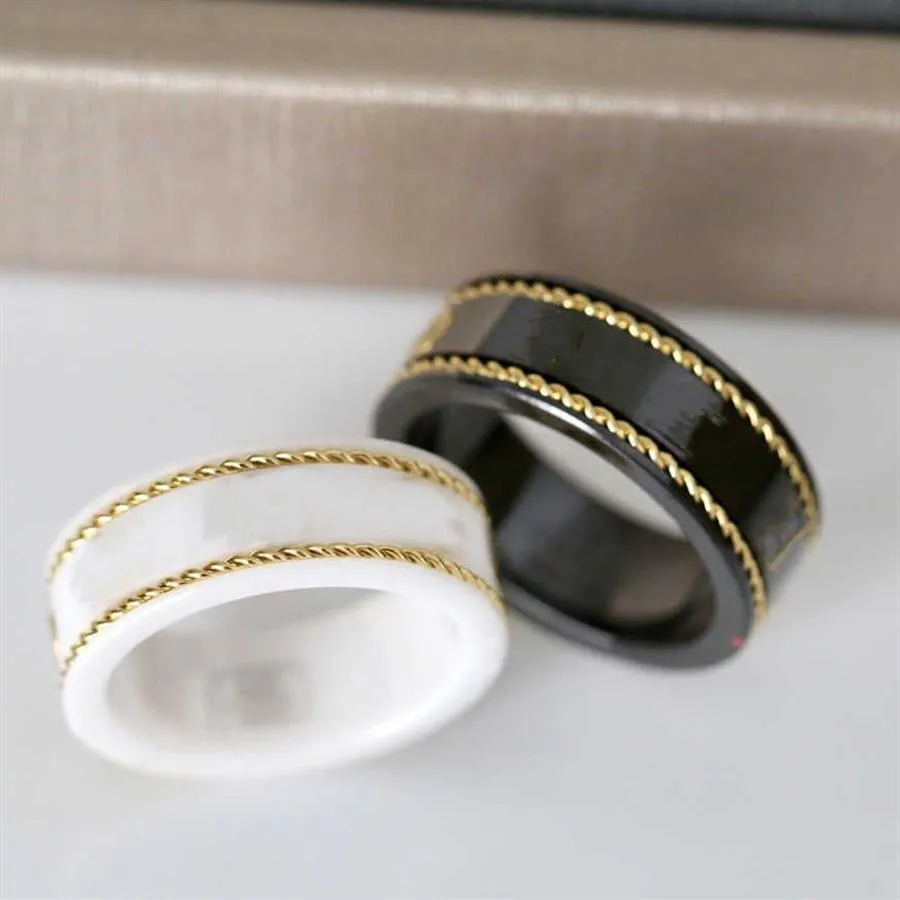 18k Gold Ring Stones Fashion Simple Letter Rings for Woman Couple Quality Ceramic Material Fashions Jewelry Supply291A