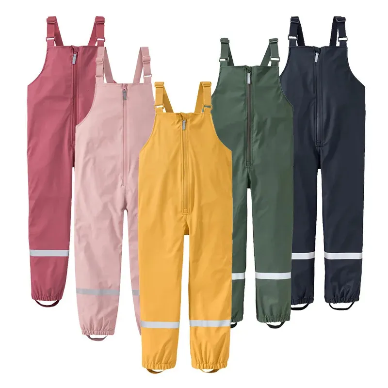 Jumpsuits PU Waterproof Baby Boy Overalls Sport Beach Girls Jumpsuit Outdoor Kids Rain Pants Suspenders Kids Trousers Clothes 231204