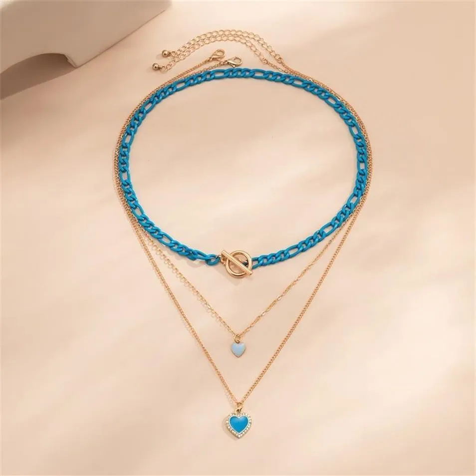 Multi-layer blue love pendant necklace bracelet Gradual change designer jewelry bracelets ring Womens mens couple fashion gold sil299L