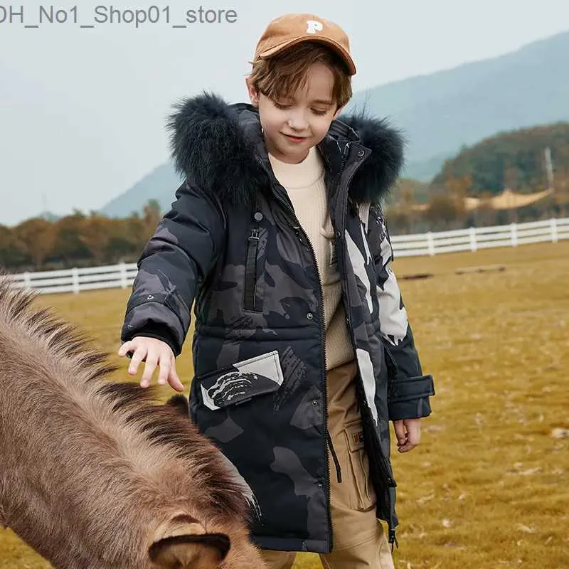 Daunenmantel 2023 -30 Grad Russischer Winter-Jackenmantel für Jungen, wasserdicht, mit Kapuze, lange Daunenjacke für Jungen, 5–14 Jahre, Kinder, Jungen-Parka, Snowwear Q231205