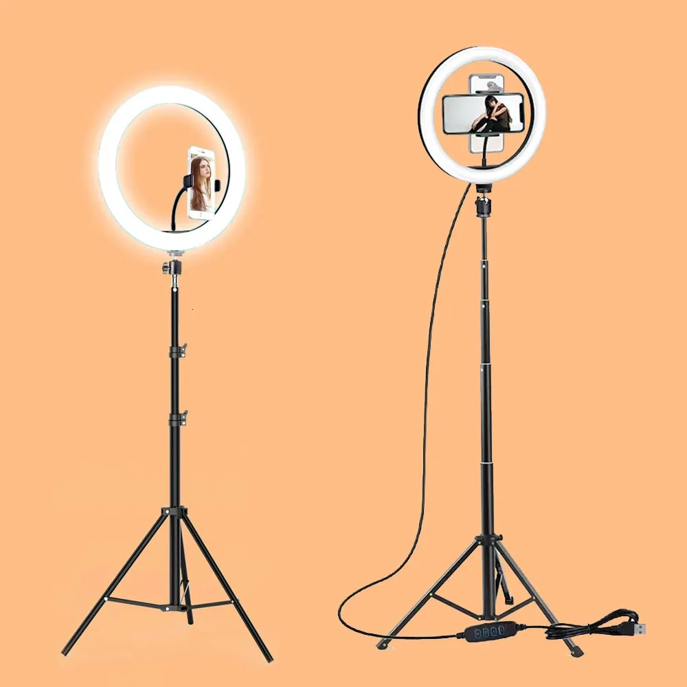 Selfie Lights 26cm Dimmable LED Ring Light Camera Studio Pography Video Makeup Ringlight Lamp for Tik Tok Selfie Phone Tripod Stand 231204