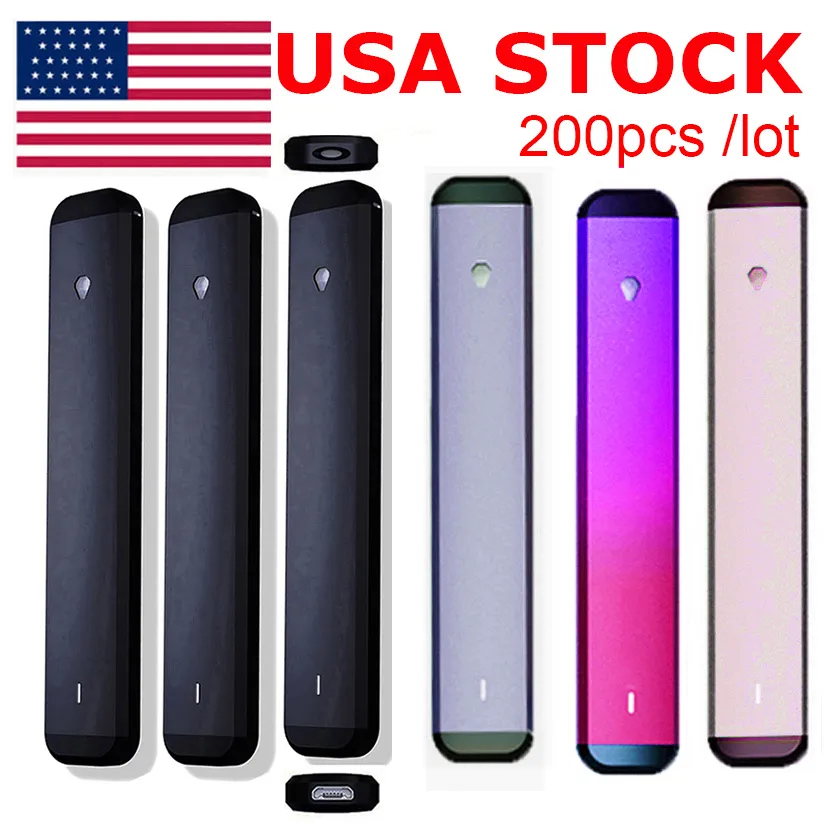 USA STOCK Stylo Vape jetable E-cigarette 1 ml Pods vides Chariots Vaporisateurs Chariots à huile épais Stylos noirs plats Batterie rechargeable 280 mAh Bobine en céramique D9 Boîte de logo personnalisée