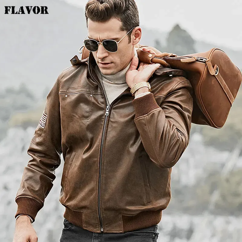 Flavor men's leather jacket top