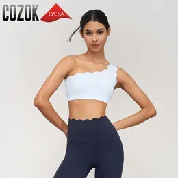 Yoga Outfit Lycra Sports Bra For Women Seamless -proof Fixed Cup Gym Workout Tops Lotus Arc Single Shoulder Push-up Bras Vest