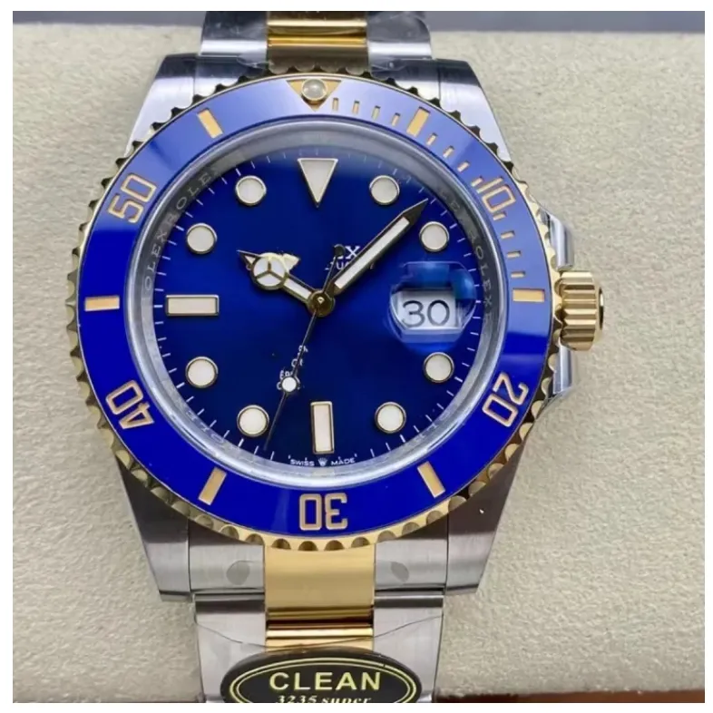 Clean Factory herenhorloge Sub Super 126613LB blauw 18K goud Cal.3235 automatisch uurwerk groen zwarte keramische ring 904L staal 41 mm saffier lichtgevende waterdichte horloges