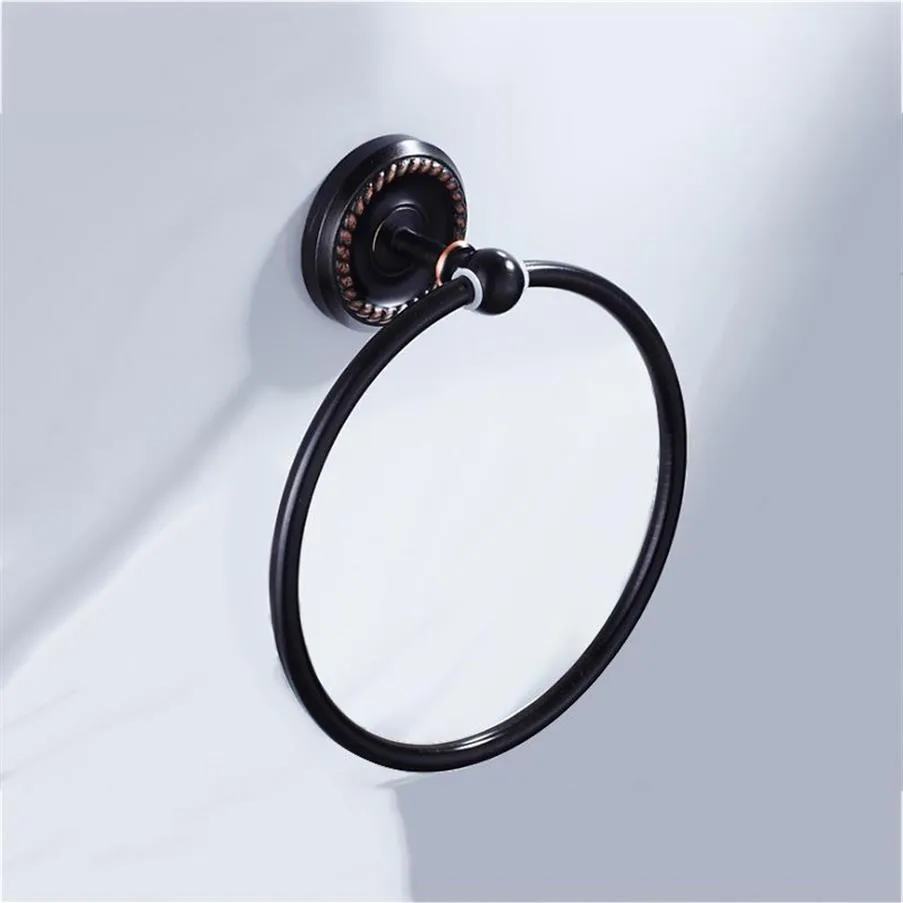 Black Towel Rings Brass Round Towel Hand Holders Wall Mounted Antique Vintage Towels Ring Creative Bathroom Accessories Bronze282W