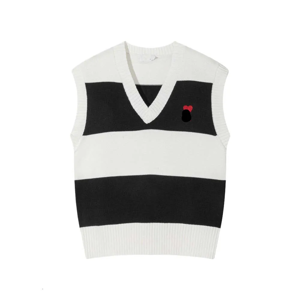 Amis Designer Sweater Top Quality Unisex Summer Product With Small Heart Embroidery Wide Stripe Versatile V-neck Tank Top Sleeveless Knitted Vest