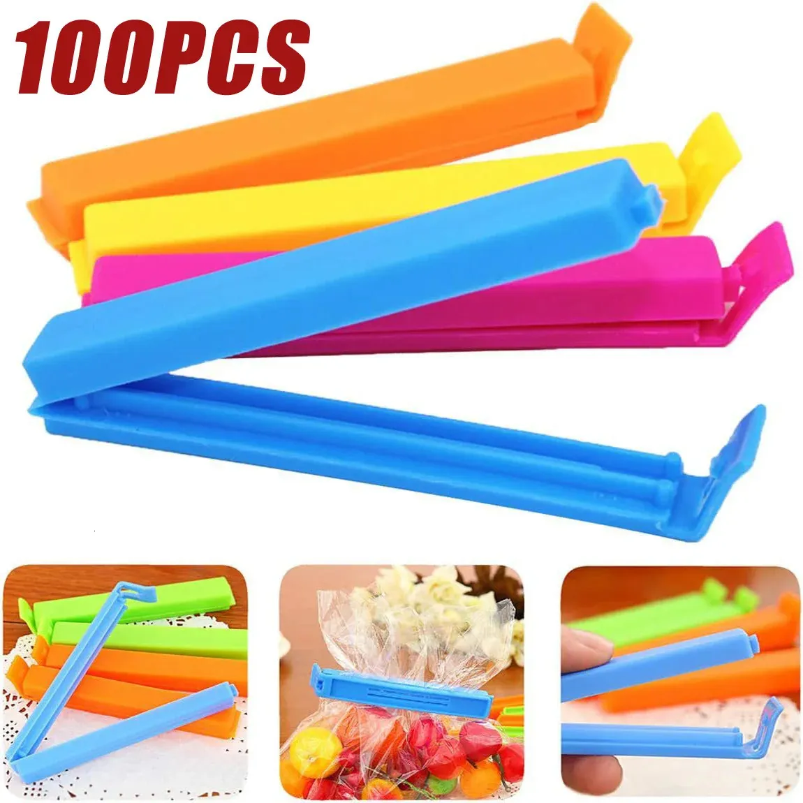 Matlagringsorganisation Ställer in 50100 st Portable Kitchen Snack Sealing Bag Clips Random Color Plastic Tool Accessories 231204