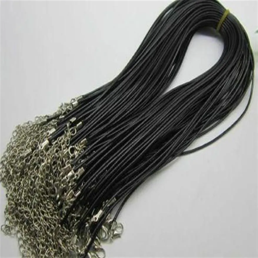 Cordon de collier en cuir véritable réglable noir, 1mm 1 5mm 2mm 3mm, 100 pièces, pour bricolage, chaîne de bijoux artisanaux 18 ''avec Lobst226L