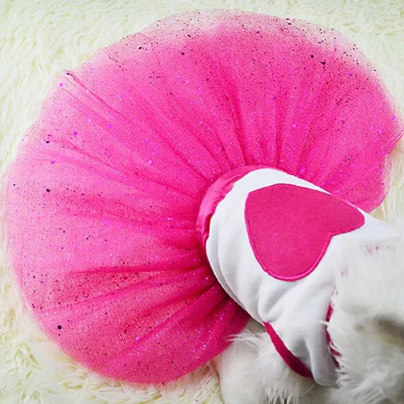 Cão vestuário animal de estimação amor coração lantejoulas gaze pequena saia de renda princesa tutus vestido gato rosa vermelho roupas vestidos suprimentos