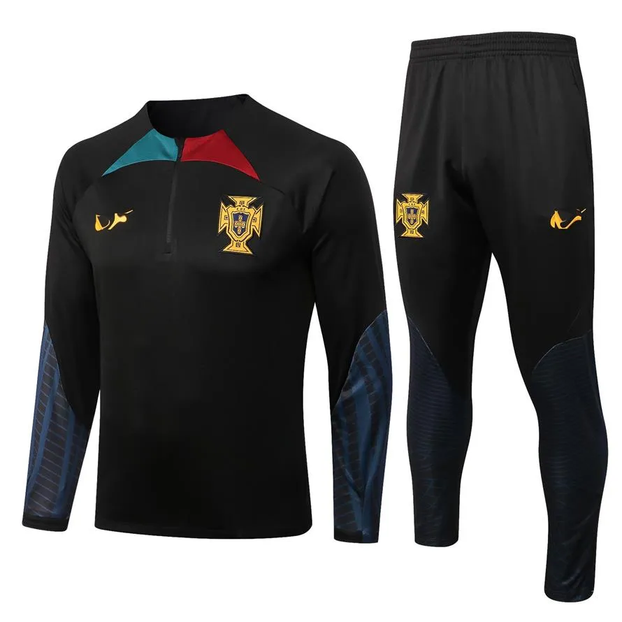22-23 Portekiz Erkek Trailsuits Logo Nakış Futbolu Egzersiz Giyim Açık Hava Sporları Uzun Kollu Takım Jogging Shirt254Z