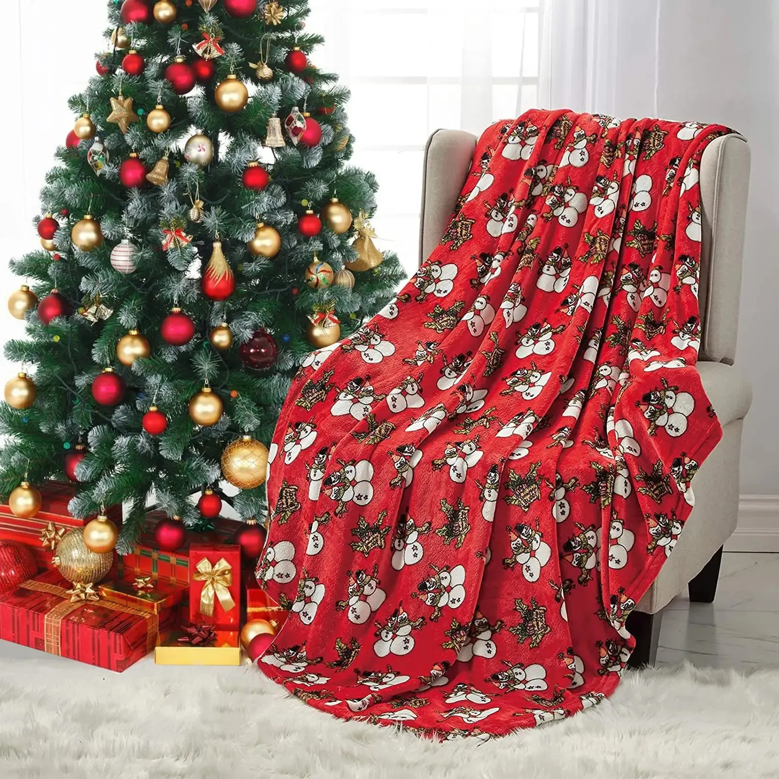 Koce świąteczne świąteczne rzucanie koc czerwony koc świąteczny miękki pluszowy zimowy rzut kabiną