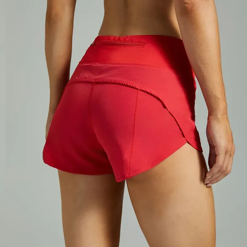 Lu Lemens Up Speed ​​High-Rise fodrad korta midja Sport Shorts Kvinnor Set snabbt torkande löpande kläder tillbaka blixtlåsfack-fitness yoga