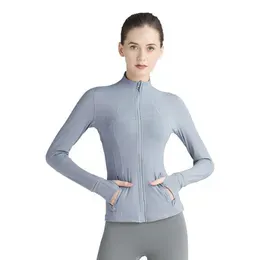Lululemens Womens Women`s quick drying breathable elastic standing neck zipper pocket long sleeved top running sports fitness yoga suit jacket