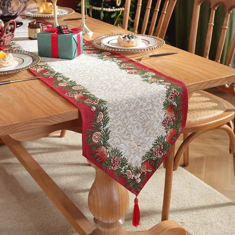 Nappe de Noël en forme d'élan - Chemin de table rouge de Noël - Ferme saisonnière rustique en toile de jute - Décorations de salle à manger - Fournitures de fête - 33 x 183 cm - Décoration de table 231204