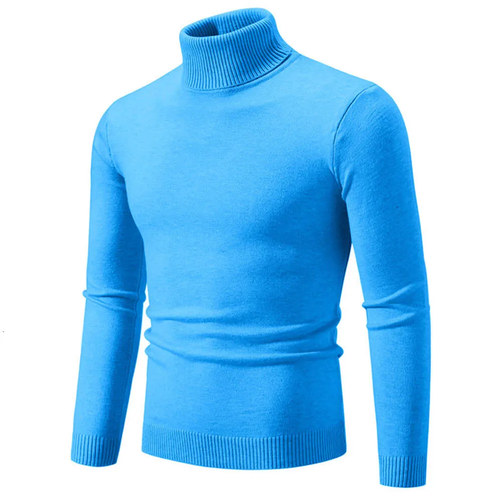 Men tröja 2023 Vinter Ny enkel fast färg Fashion Men's Casual High Neck Underlay Sweater 907