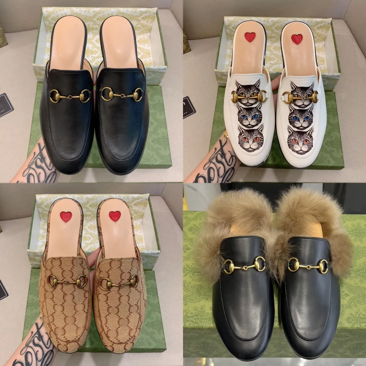 Princetown Loafers Düz Elbise Terlik Katırları Gerçek Yarım Drag Deri Kadın Erkek Ayakkabı Metal toka zinciri rahat gündelik ayakkabı dantel kadife