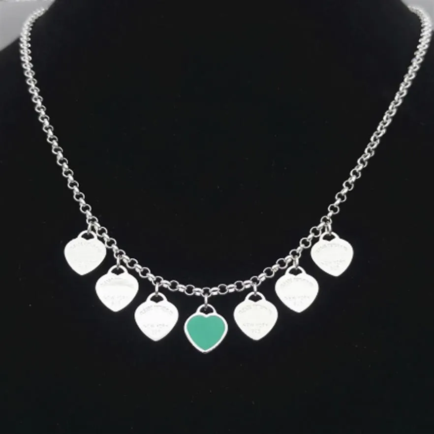 couple necklace women seven heart stainless steel blue green pink red pendant gifts for woman Accessories whole300H