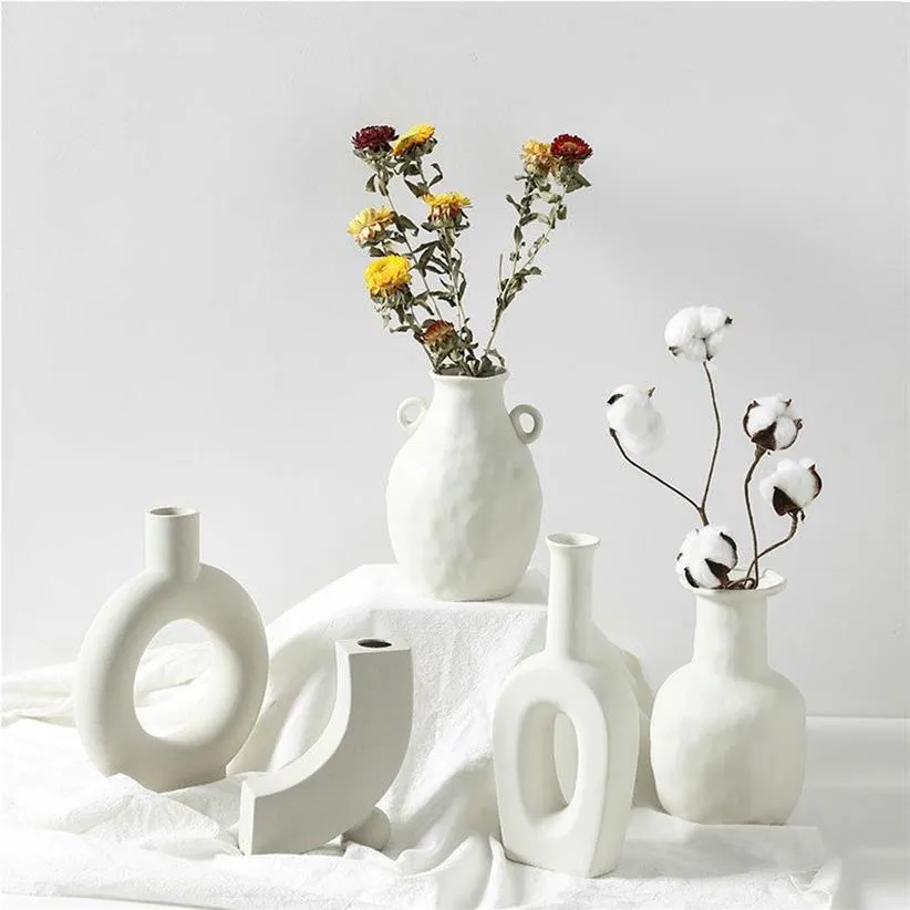 北欧の陶器の花瓶の家の装飾品ホワイトベジタリアンクリエイティブセラミック植木鉢花瓶ホームデコレーションクラフトギフトT200617273J