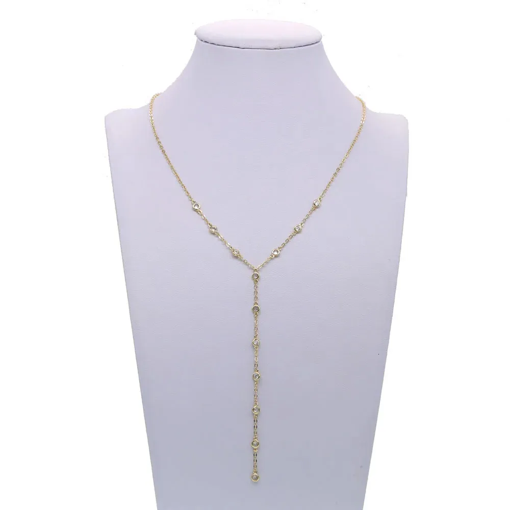 Wedding Jewelry Sets gold color long lariat chain cz station bezel link sparking charm pendant Y women sexy fashion jewelry tiny necklace 231205