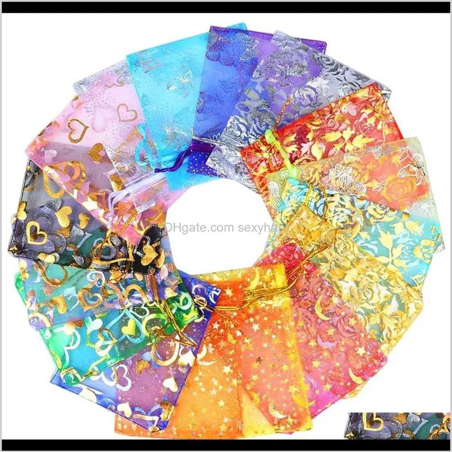 Pouches Chanfar 500Pcs 9X12Cm Organza Bags Jewelry Wedding Favors Party Pattern Printed Dable Packaging Display Gift Po231P