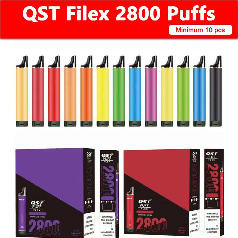 オリジナルQST Flex 2800パフFlex Vape Puffs電子タバコの使い捨て蒸気8ml事前に充填された850mahバッテリーポッドデセチャブルプレフィルドVape Pods